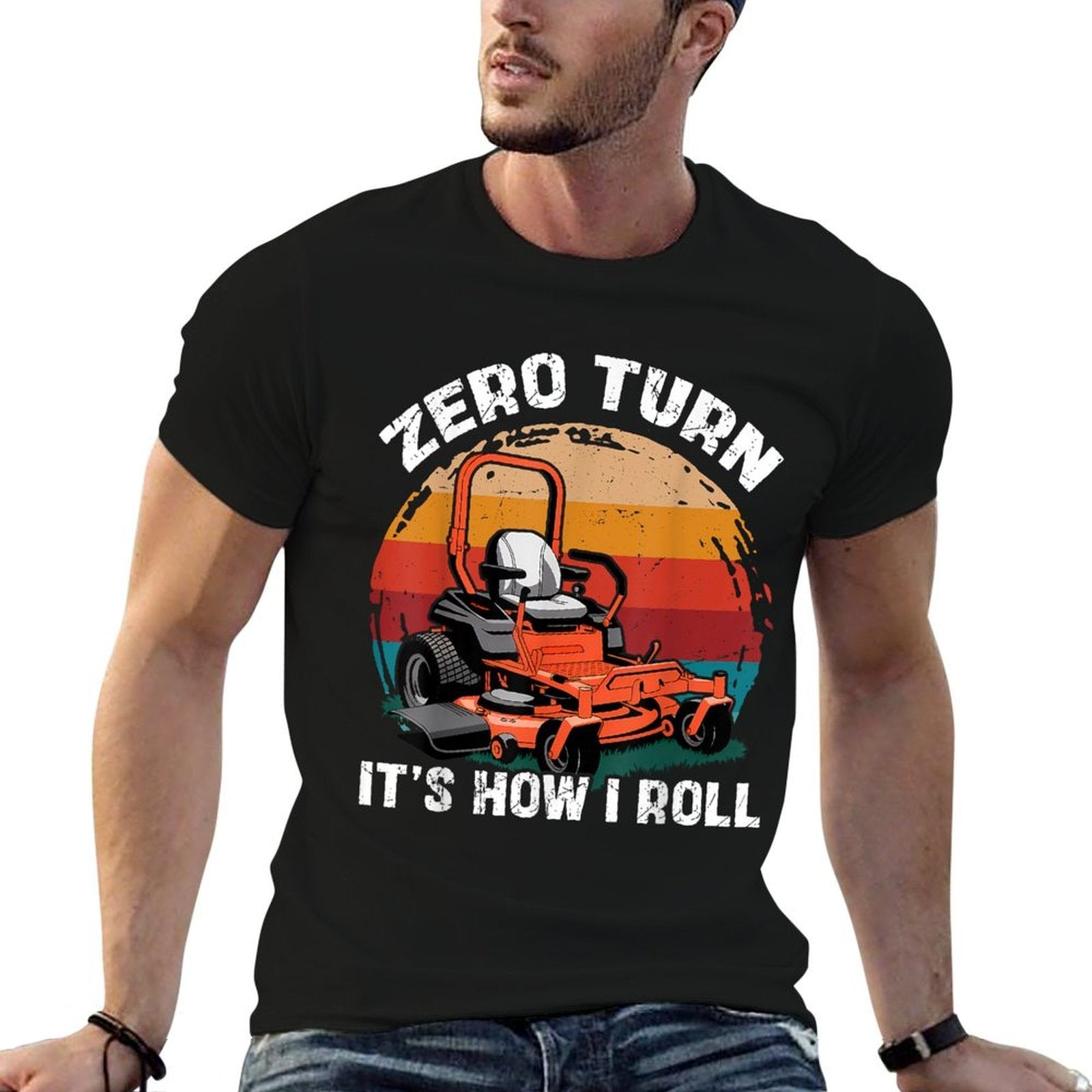 Zero Turn Its How I Roll Landscaping Funny Lawn Mower  Ribbed Collar T-Shirt
