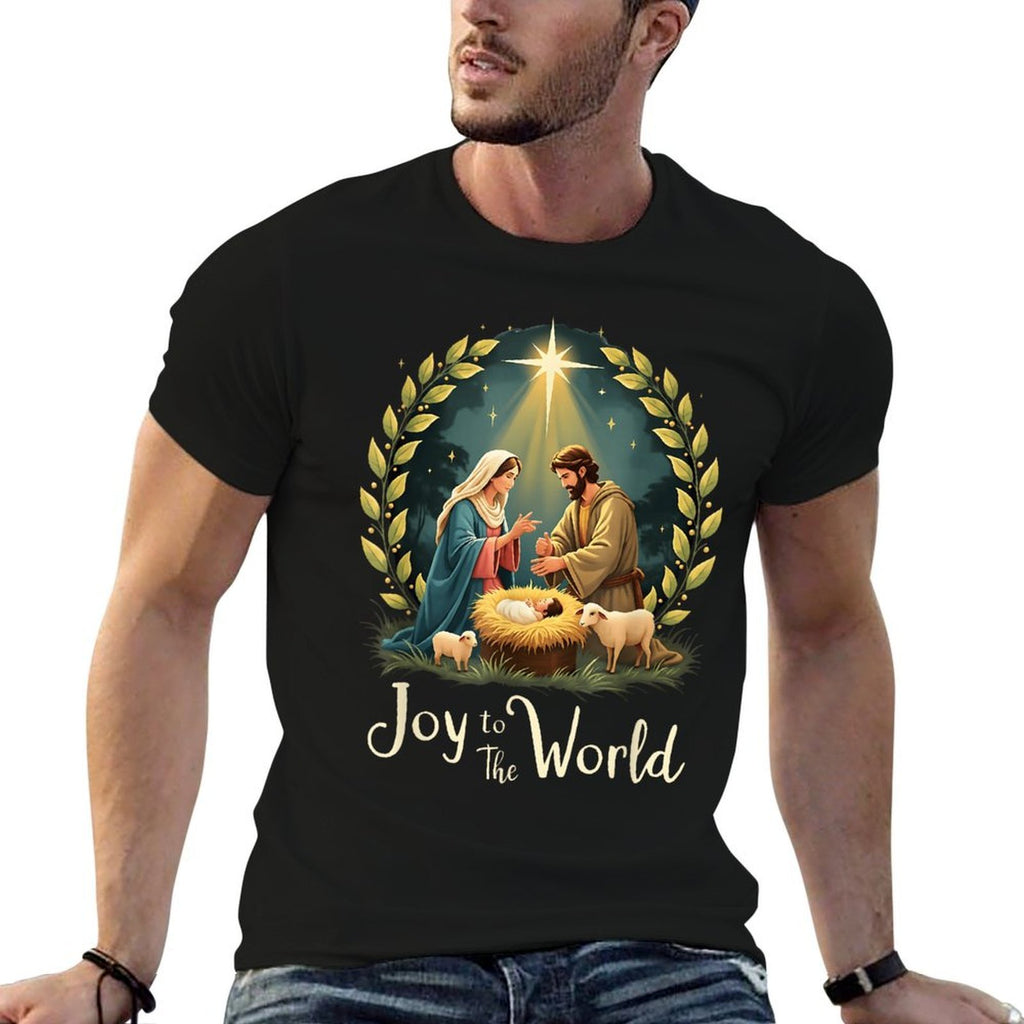 Christmas Nativity Christian Birth of Jesus Joy to The World  Fade-proof Color T-Shirt