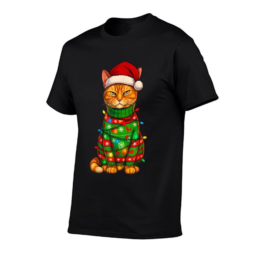 Orange Tabby Cat Christmas Lights Funny Santa Holiday Cats  Breathable T-Shirt