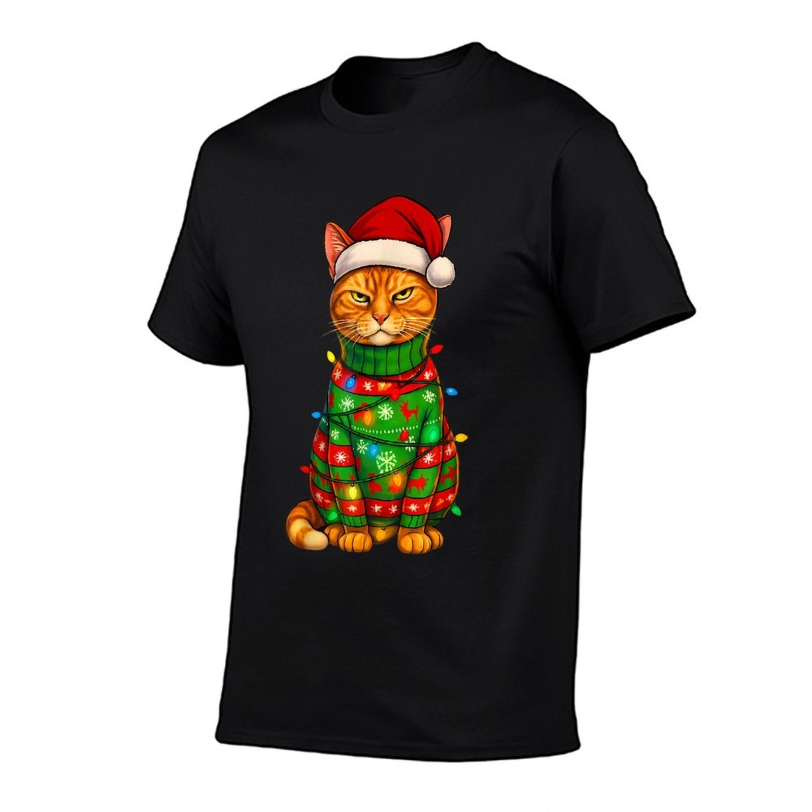 Orange Tabby Cat Christmas Lights Funny Santa Holiday Cats  Breathable T-Shirt