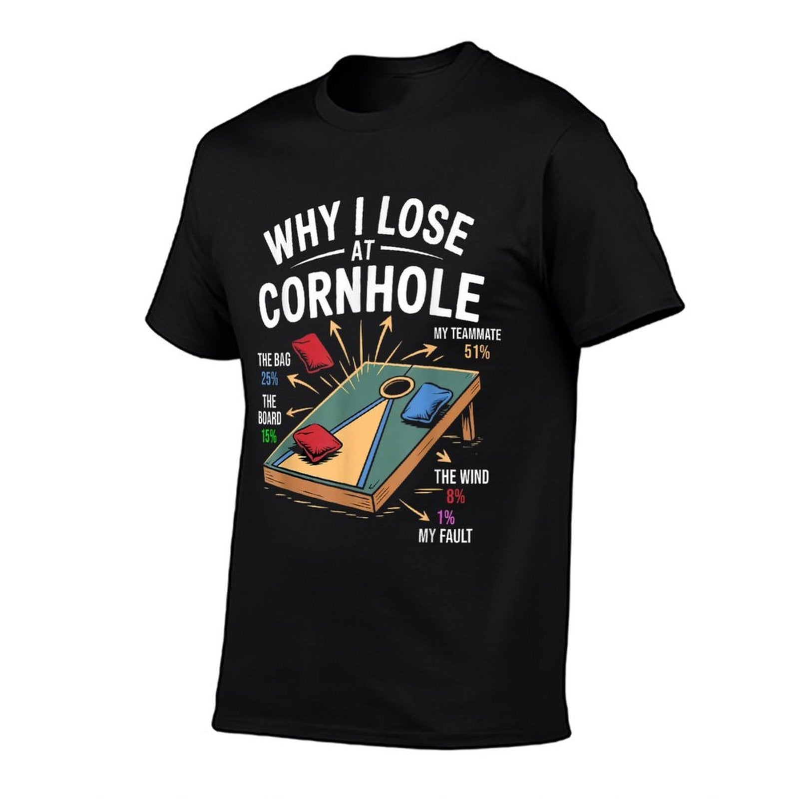 Why I Lose At Cornhole Funny Cornhole Player Graphic  Wrinkle-resistant T-Shirt
