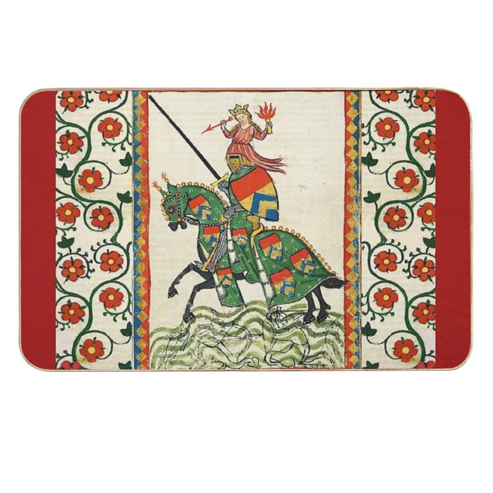 MEDIEVAL KNIGHT HORSEBACK AND RED WILD ROSES  High-Traffic Bath Mat