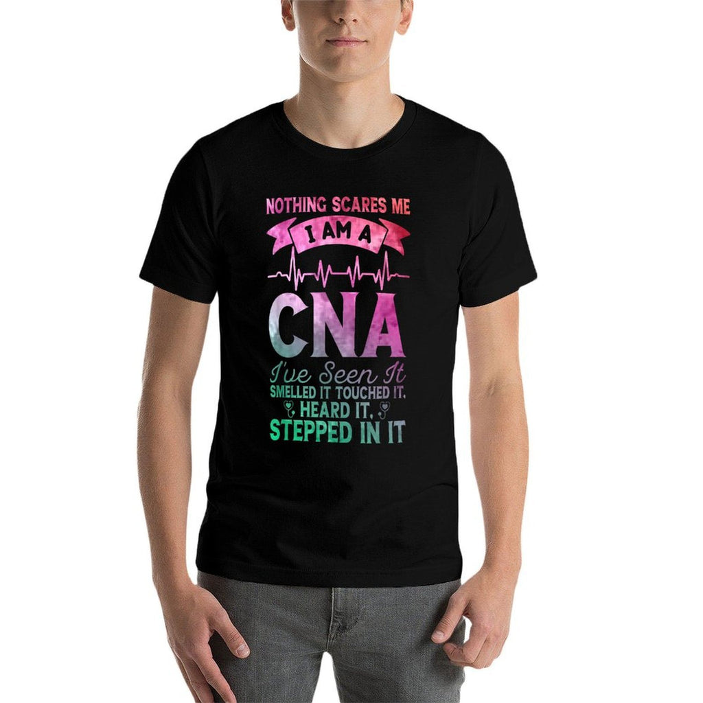 Nothing Scares Me CNA Nurse Job Lover Funny CNA  Ribbed Collar T-Shirt