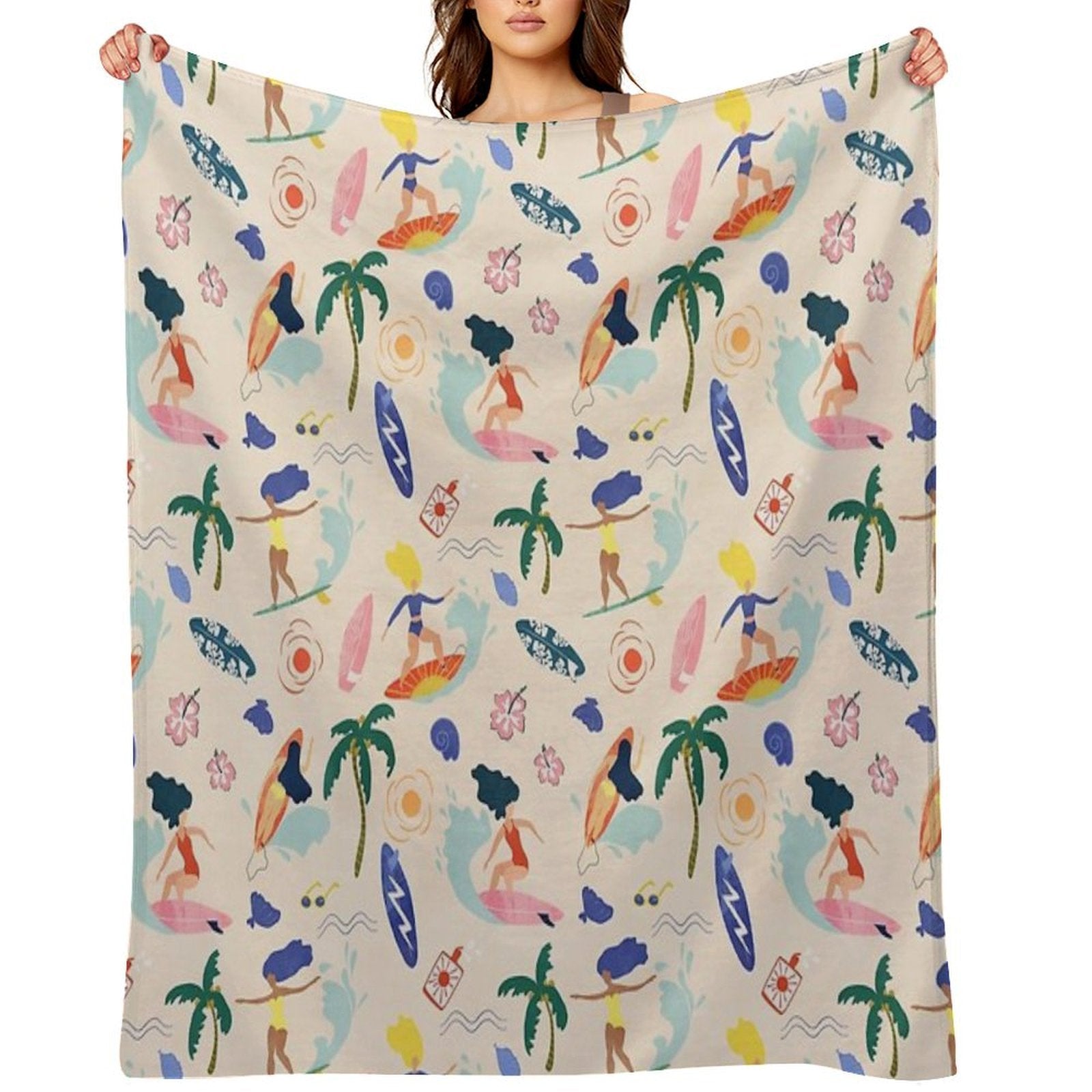 Surfing Girl Travel-friendly Throw Blanket