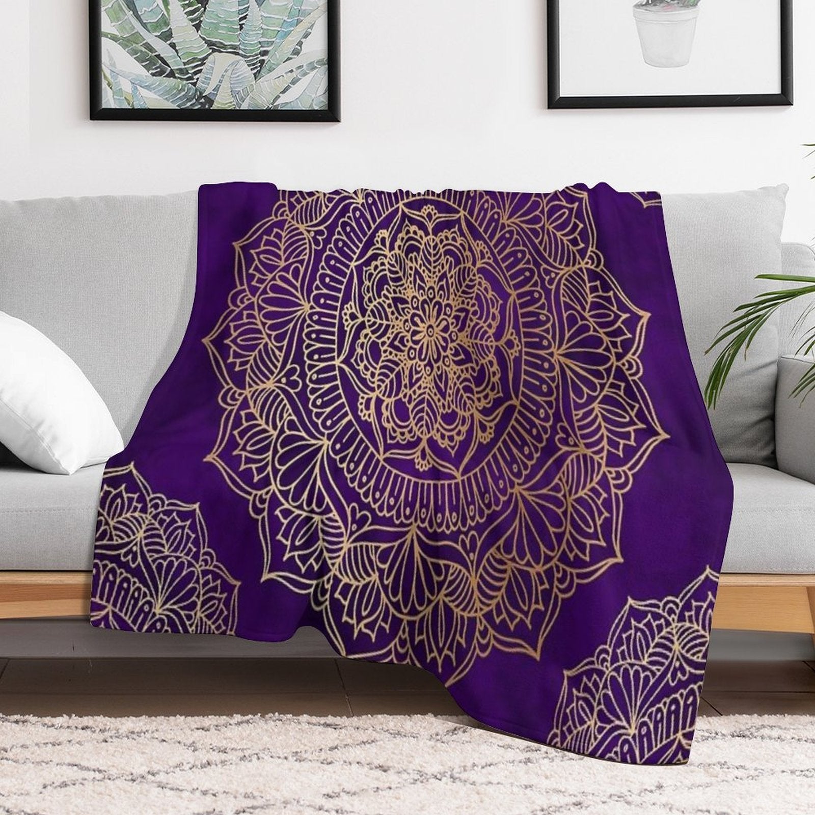 Royal Purple And Gold Mandala Machine-washable Throw Blanket