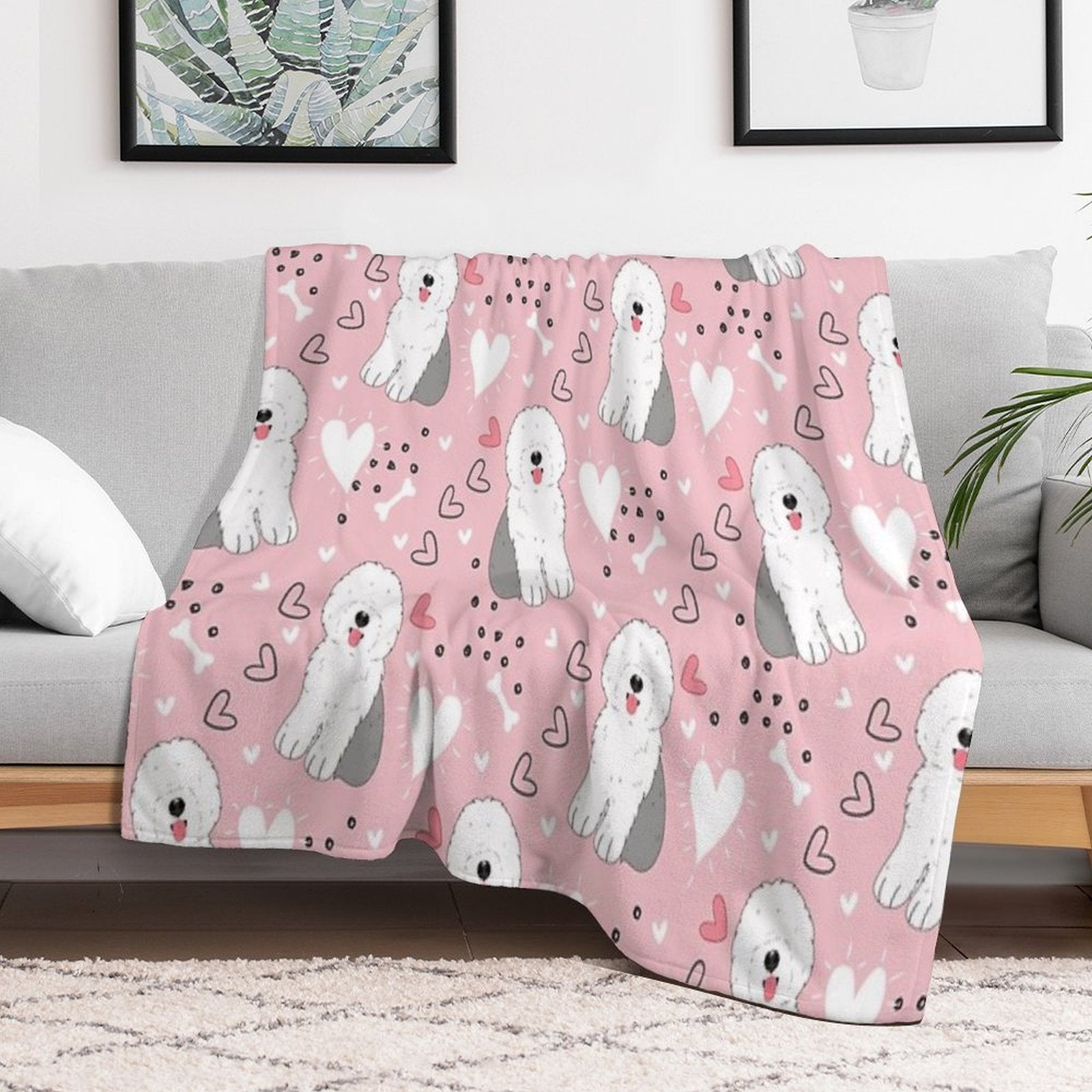 Cute Grey Gray And White Old English Sheepdog Puppy Gift-ready Throw Blanket