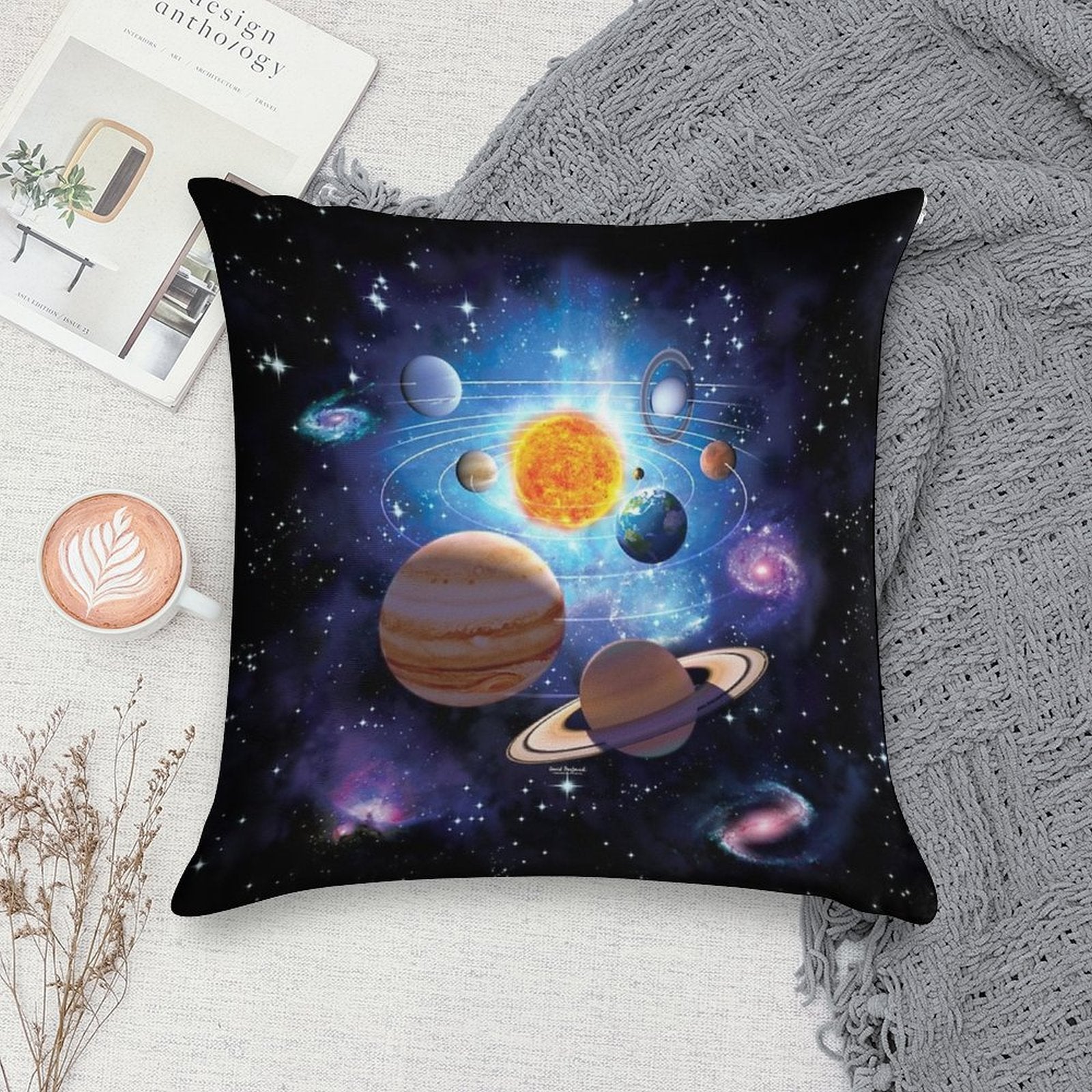 Solar System Soft Hidden Zipper Throw Pillow