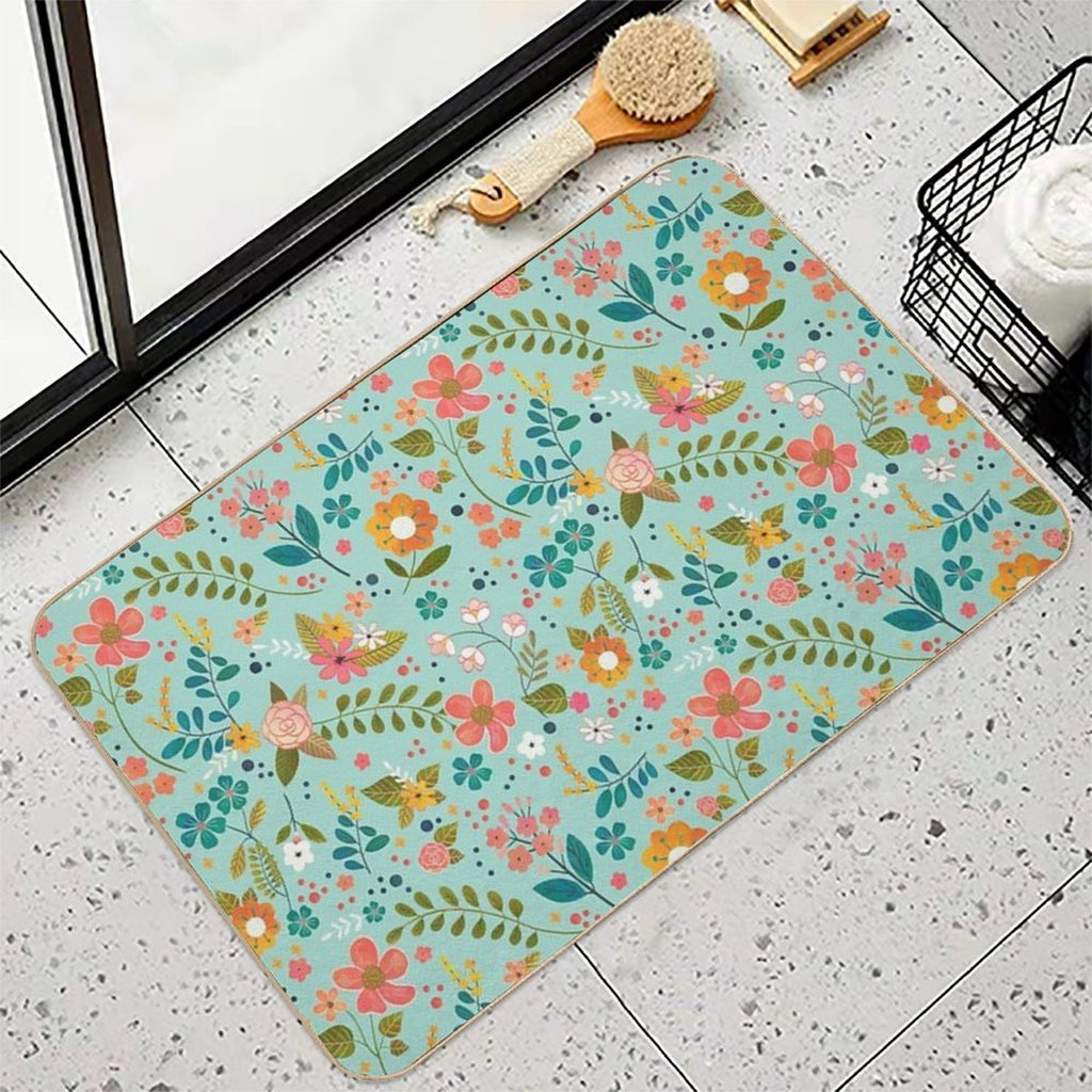 Blue Floral Pattern  Slip-Resistant Bath Mat
