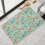 Blue Floral Pattern  Slip-Resistant Bath Mat