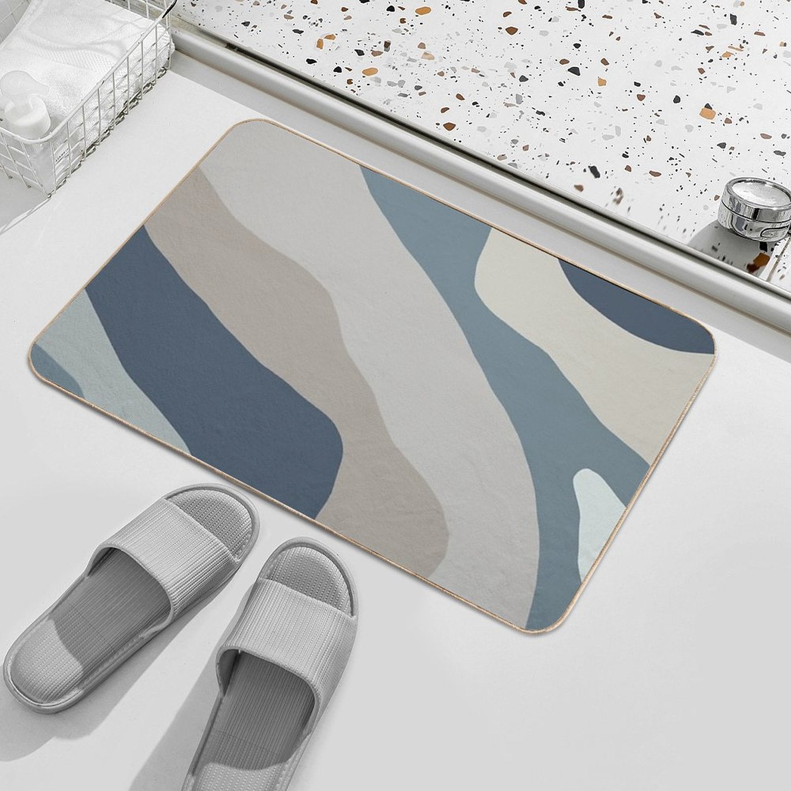 Organic Forms Modern Abstract Pattern in Neutral Blue Gray Tones  Odorless Bath Mat