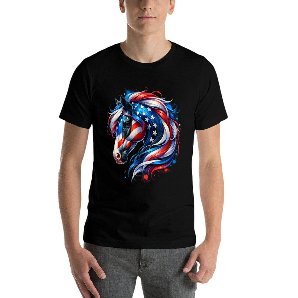 Horse 4th Of July Patriotic Horse Graphic American Women Girls Kids Men  Tagless Design T-Shirt