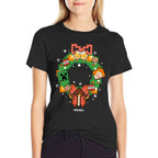 Minecraft Christmas Pixel Art Wreath Alex And Creeper  Relaxed-fit T-Shirt