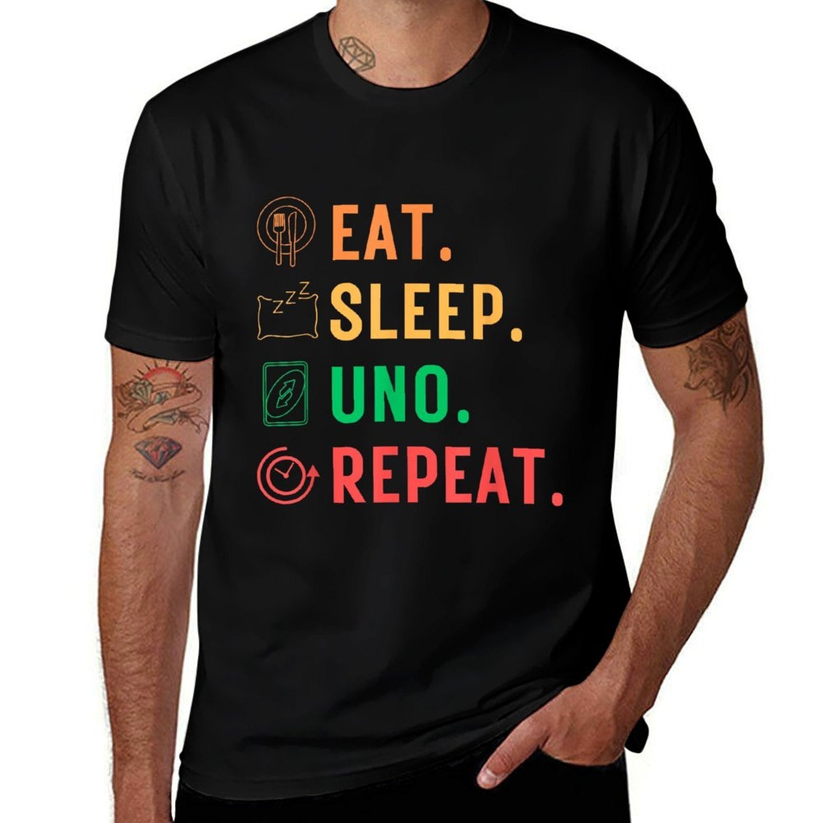 Eat Sleep Uno Repeat Funny Uno Cute Tee For Kids Women Men  Oversized Silhouette T-Shirt