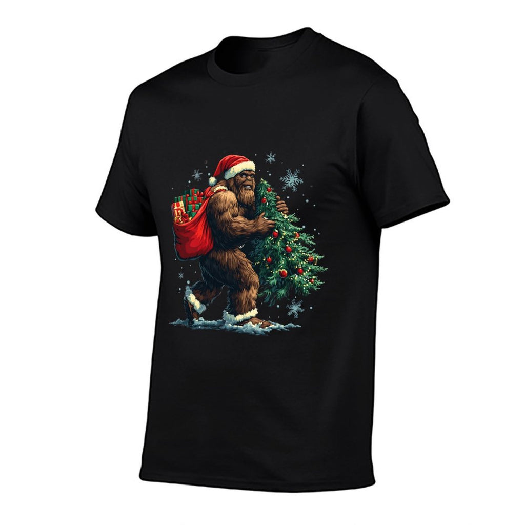 Bigfoot Christmas Tree Lights Xmas Boys Men Sasquatch Lovers  Graphic-printed T-Shirt