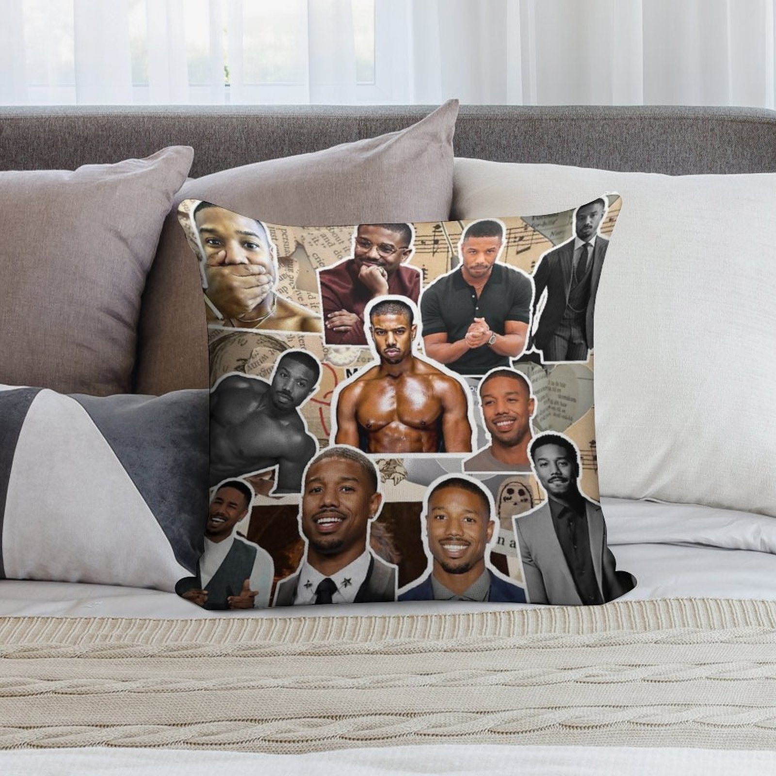 Michael B Jordan Photo Collage Soft Easy Maintenance Throw Pillow