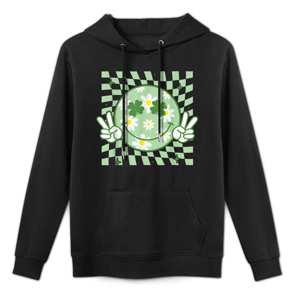 Groovy Shamrock Smile Face St Patricks Day Men Kids Funny Shape Retention Hoodie