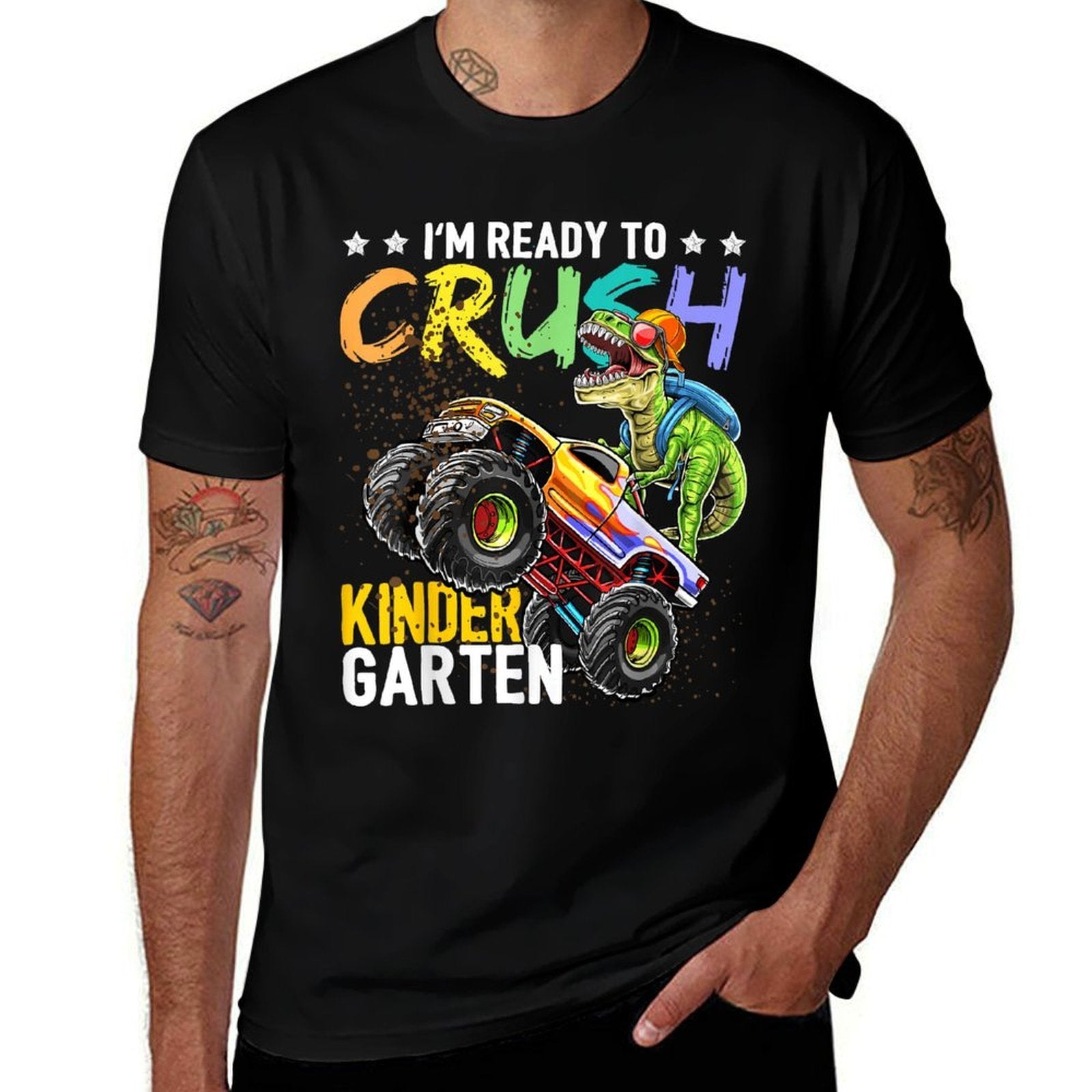 Kindergarten Dinosaur Monster Truck Back to School Boys Gift  Graphic-printed T-Shirt