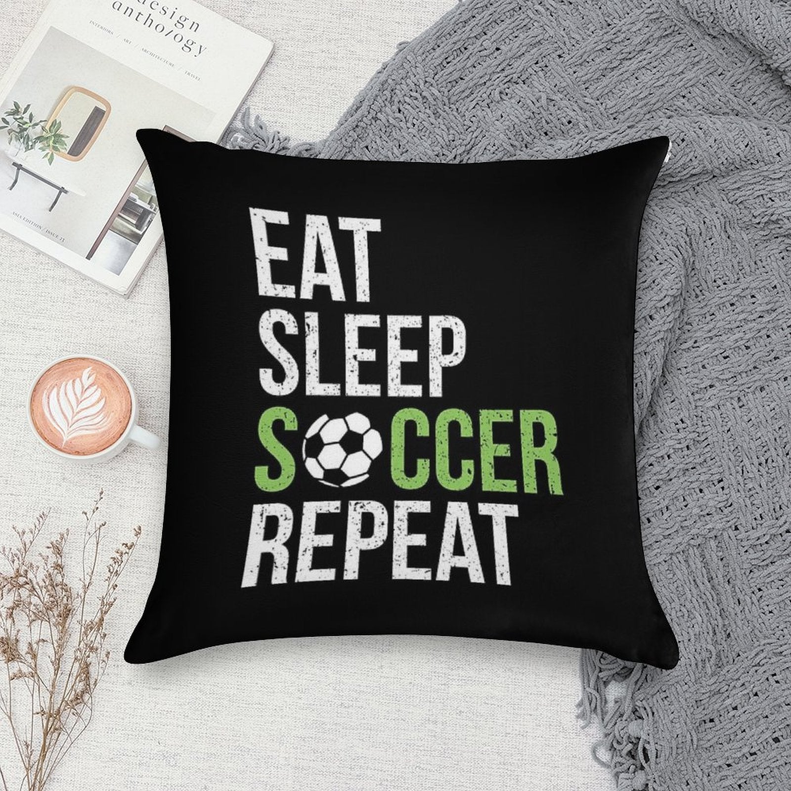 Eat Sleep Soccer Repeat Vintage Soft Skin-Friendly Throw Pillow