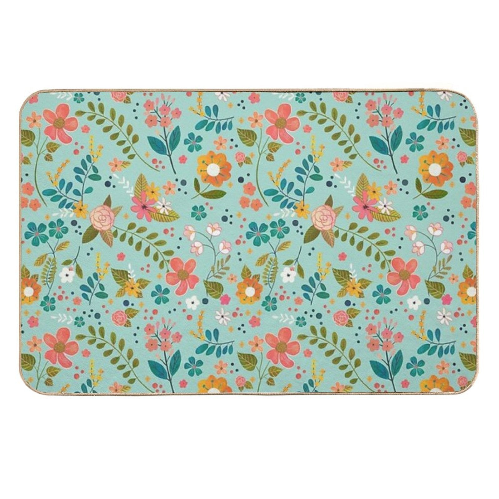 Blue Floral Pattern  Slip-Resistant Bath Mat