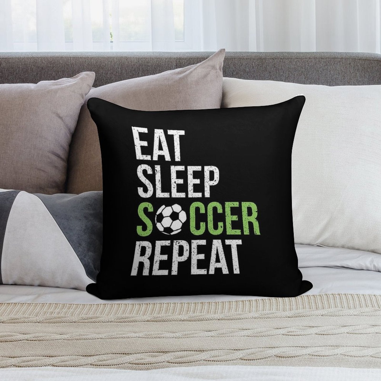 Eat Sleep Soccer Repeat Vintage Soft Skin-Friendly Throw Pillow