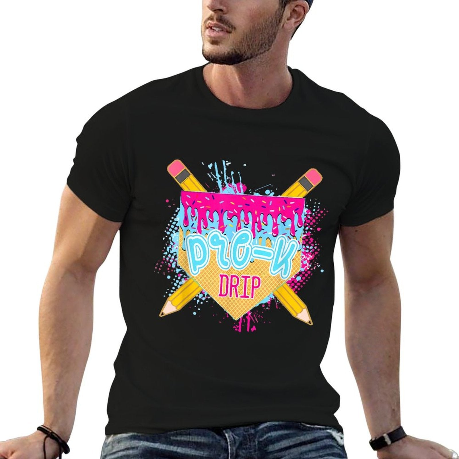 Retro Funny Back To School Boys Pre K Drip Ice Cream Student Comfortable T-Shirt