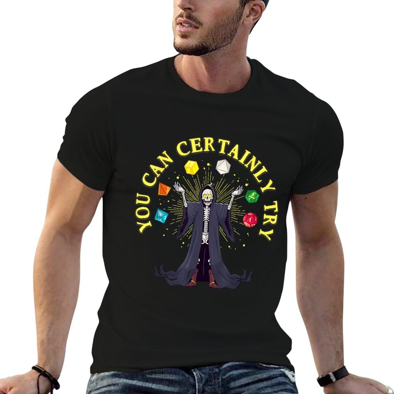 Funny D20 Dice Game Skeleton Witchcraft Nerdy Gamer Men Boys  Odor-resistant T-Shirt