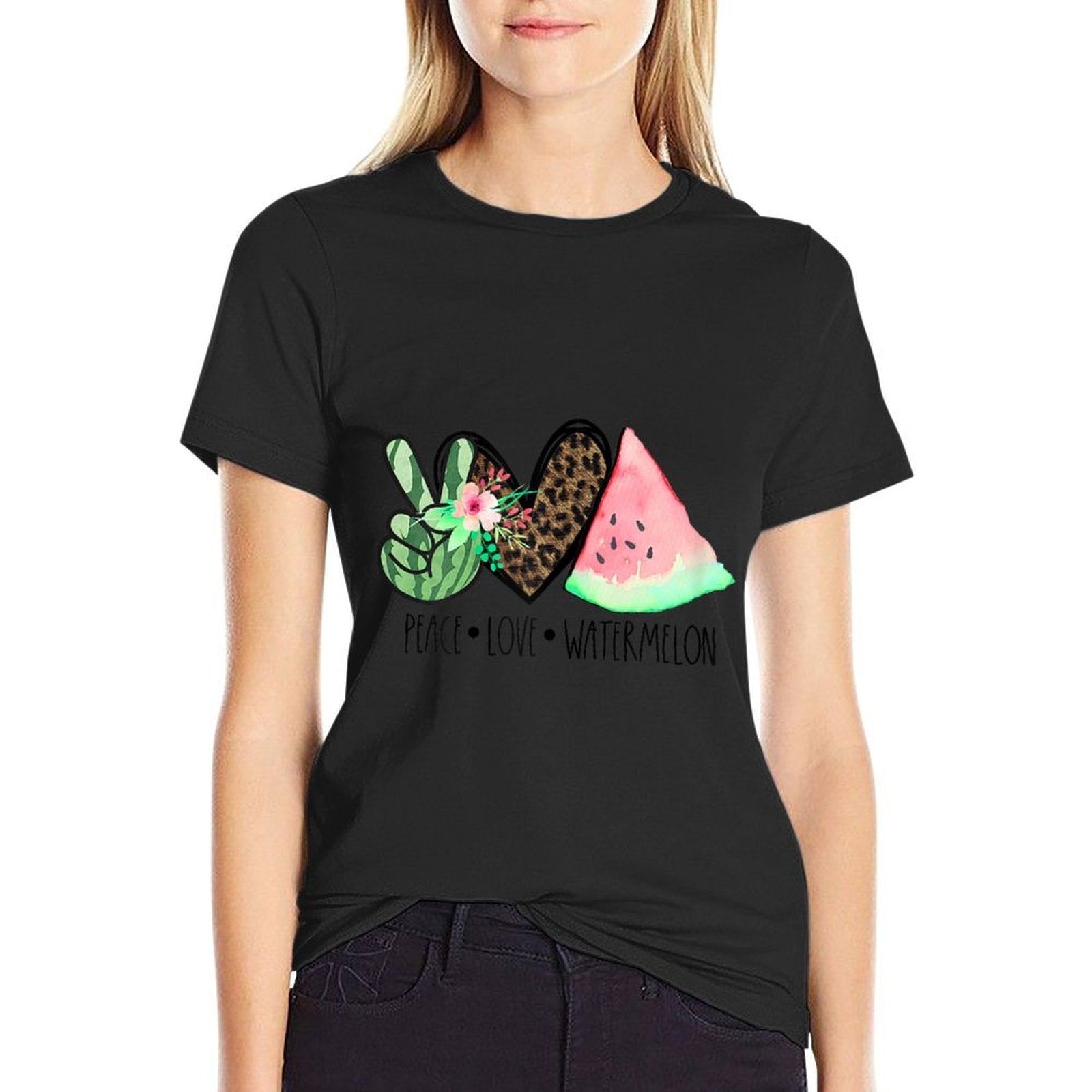 Peace Love Watermelon Summer for Womenn Girls  Cotton T-Shirt