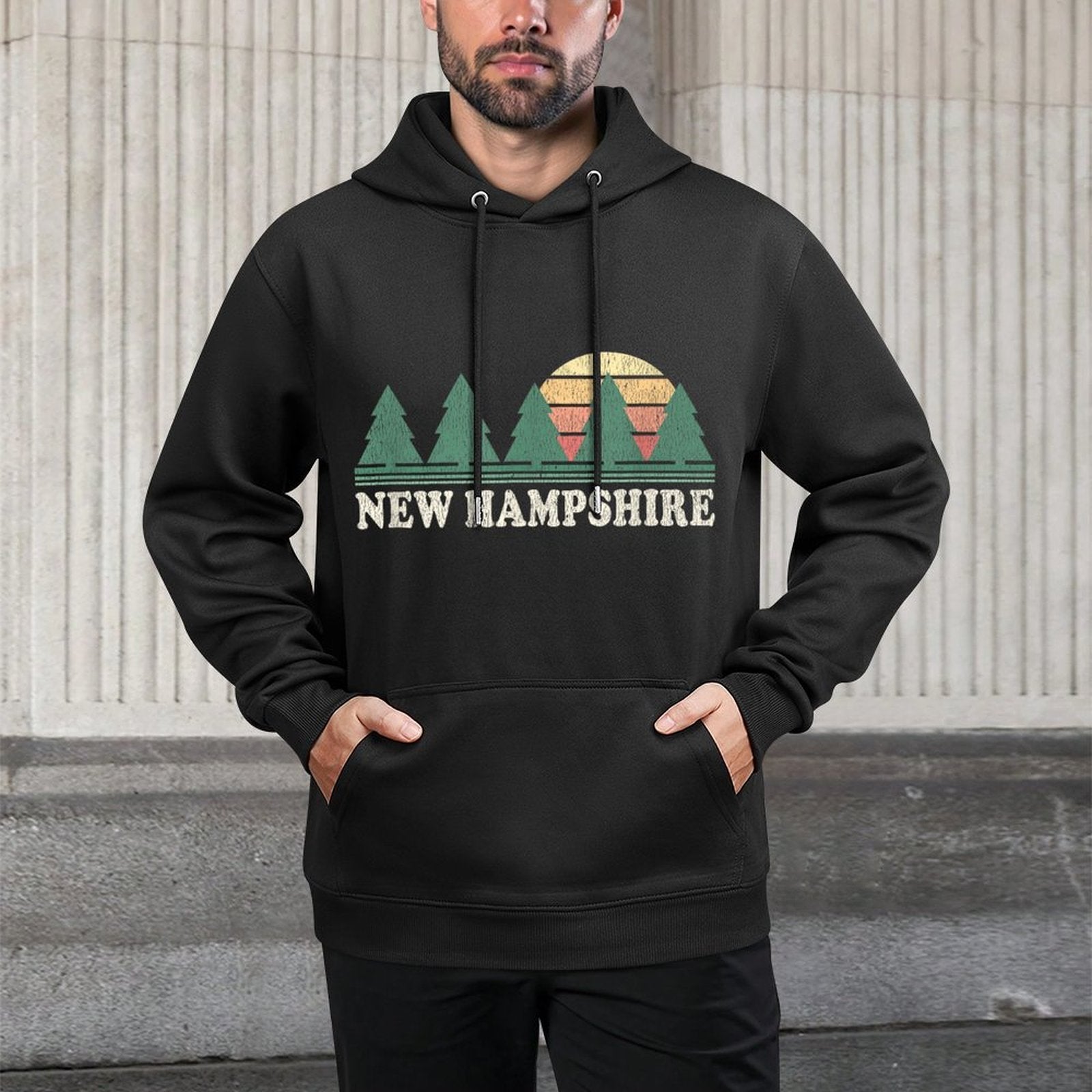 New Hampshire NH Vintage Retro 70s Graphic Durable Construction Hoodie