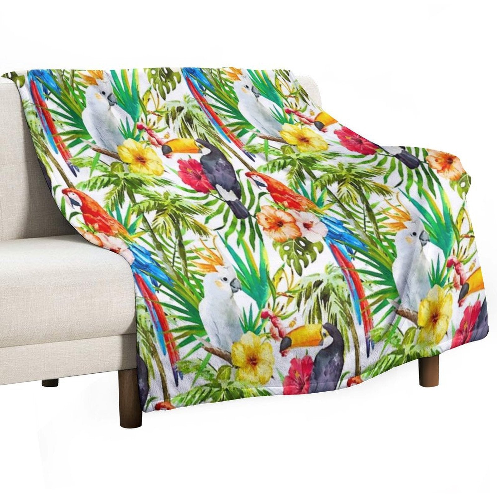 Tropical Parrot, Cockatoo And Toucan Rainforest Durable Throw Blanket