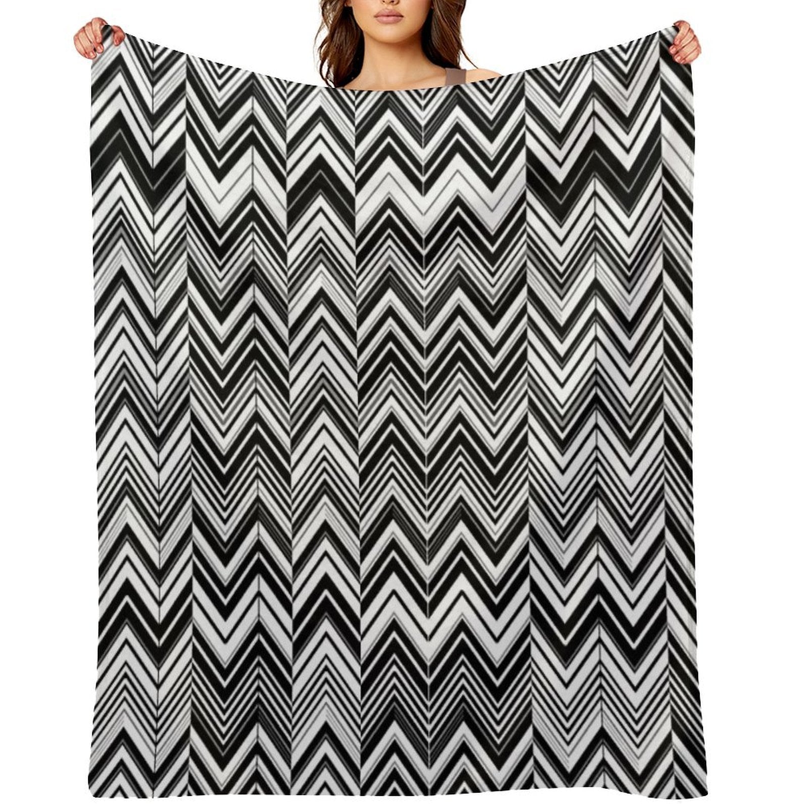 Black And White Modern Herringbone Pattern Travel-friendly Throw Blanket