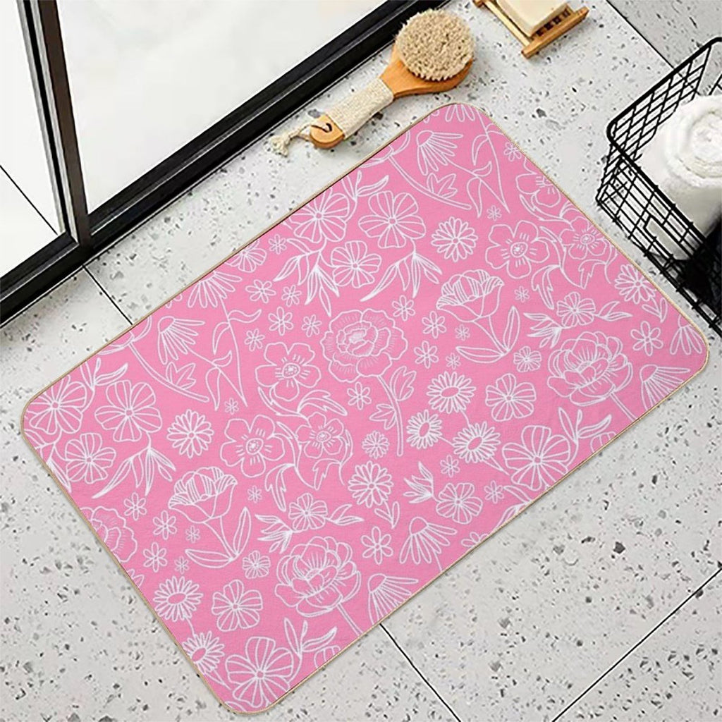 Floral Geometric Outlines on Pink  Dirt-Trapping Bath Mat