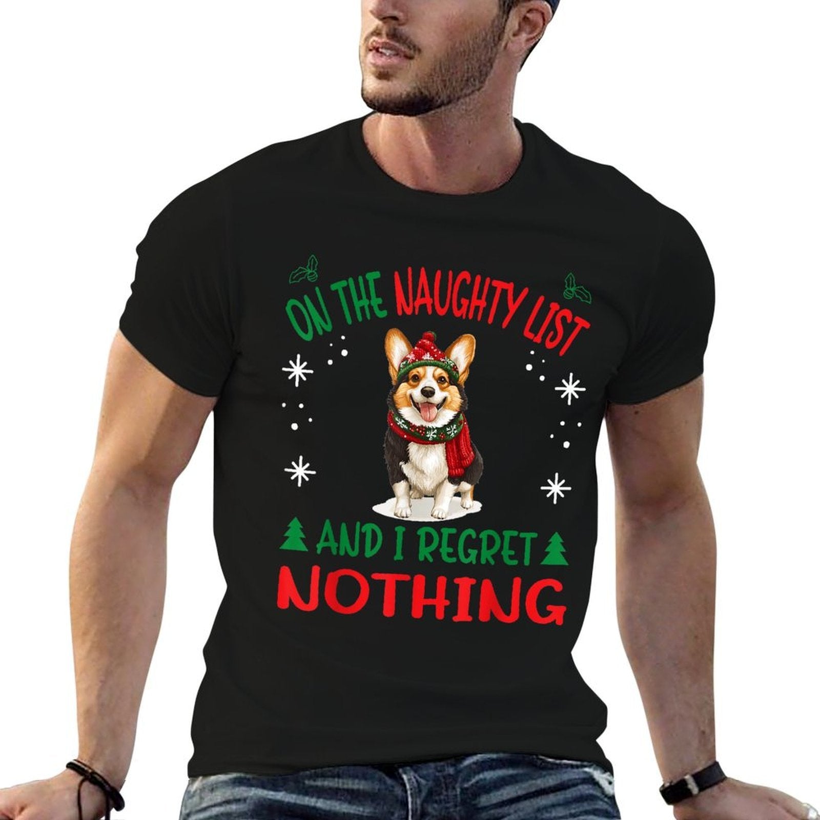 Cute Cardigan Welsh Corgi Dog Christmas On The Naughty List for Men Women  Oversized Silhouette T-Shirt