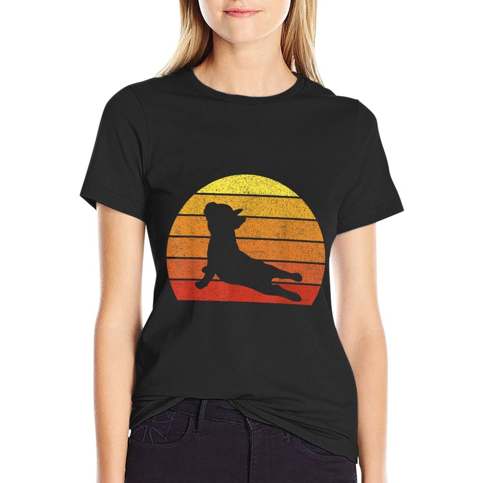 Retro Vintage French Bulldog Yoga Funny French Bulldog  Oversized Silhouette T-Shirt
