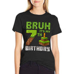 Funny Birthday Boy Kid Bruh Its My 7th Birthday Pixel Game  Wrinkle-resistant T-Shirt