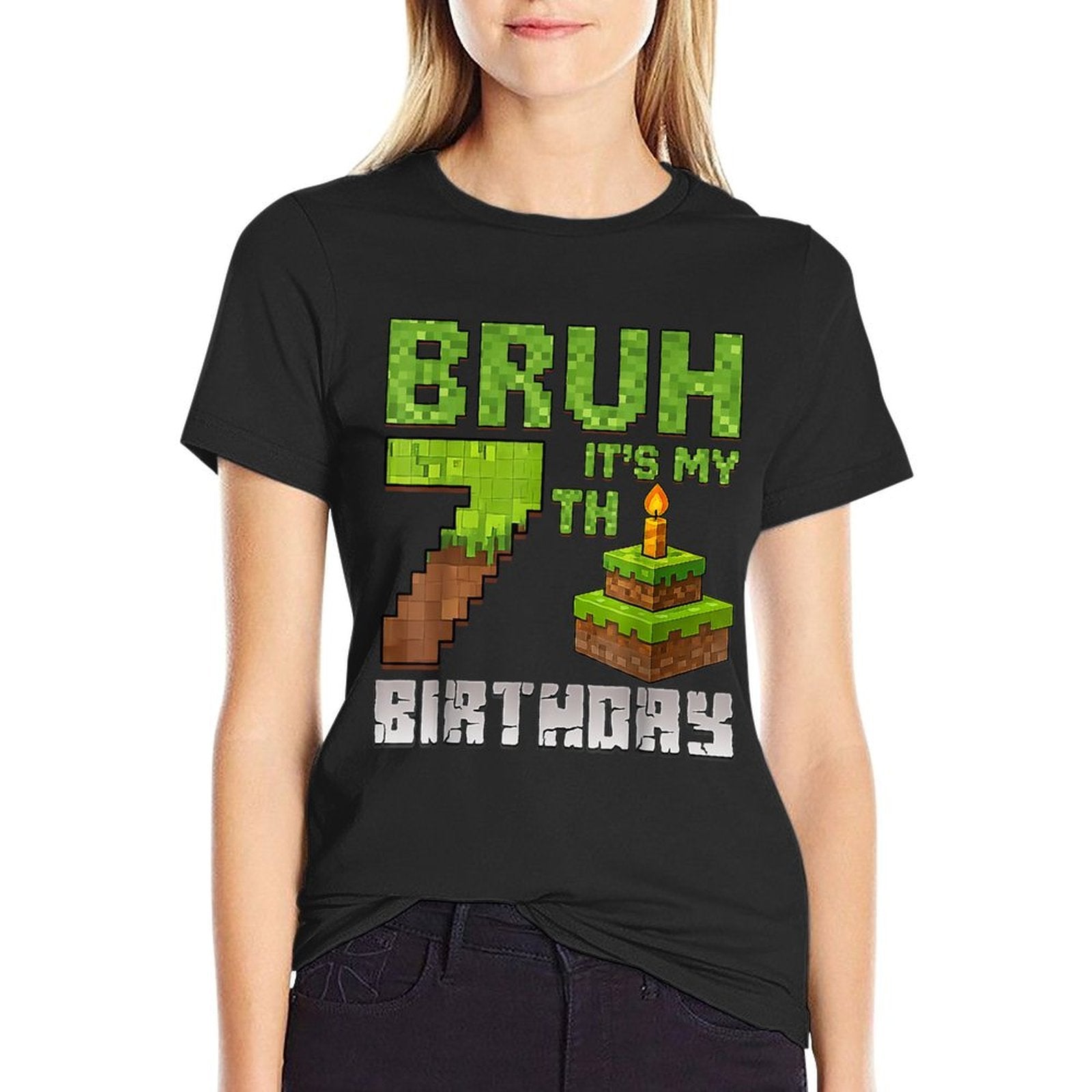 Funny Birthday Boy Kid Bruh Its My 7th Birthday Pixel Game  Wrinkle-resistant T-Shirt