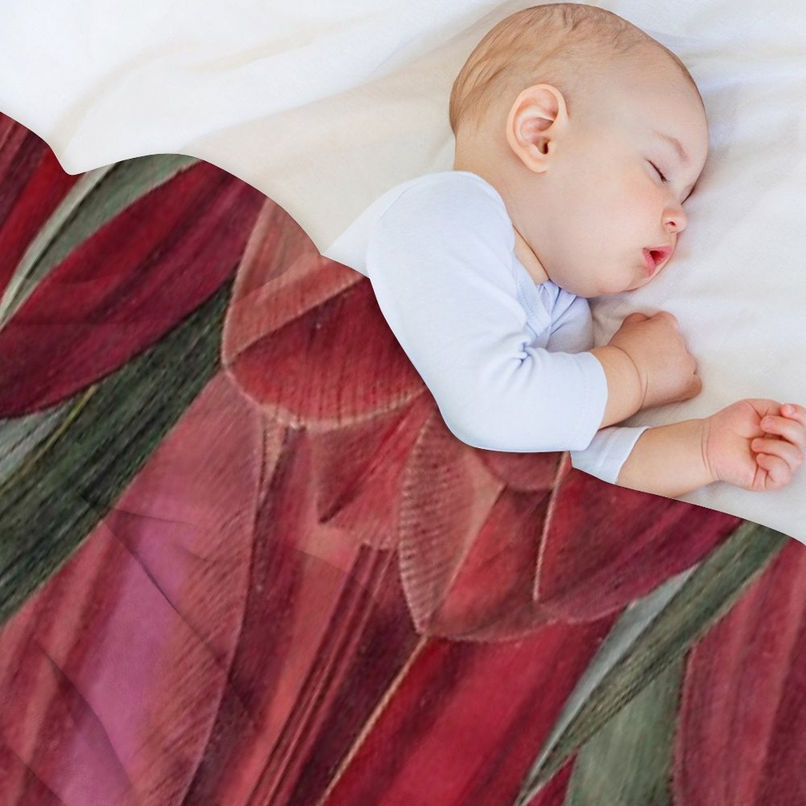 Flower Bouquet, Canva, Flowers, Tails, Pattern, Green, Red Eco-conscious Throw Blanket