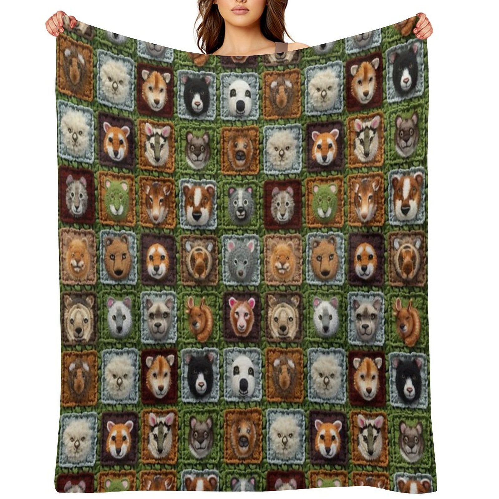 Wildlife Parade Colorful Animal Crochet Seamless Pattern Gift-ready Throw Blanket