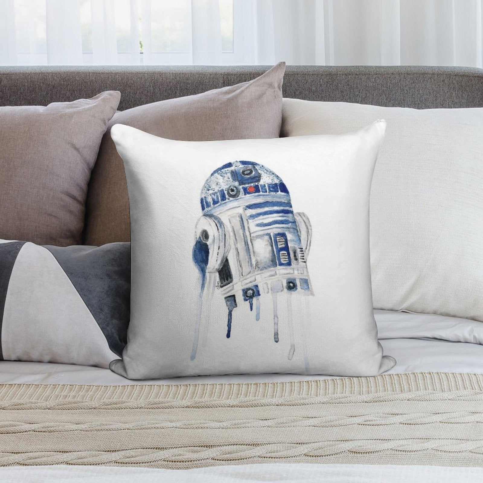 Star Wars Watercolour R2D2, Retro Droid Soft Hidden Zipper Throw Pillow
