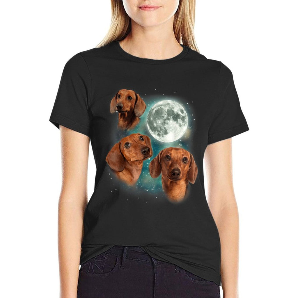 Three Dachshund Moon  Wiener Dog Humorous Doggo Meme Parody for Men Women  Polyester Blend T-Shirt