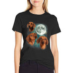 Three Dachshund Moon  Wiener Dog Humorous Doggo Meme Parody for Men Women  Polyester Blend T-Shirt