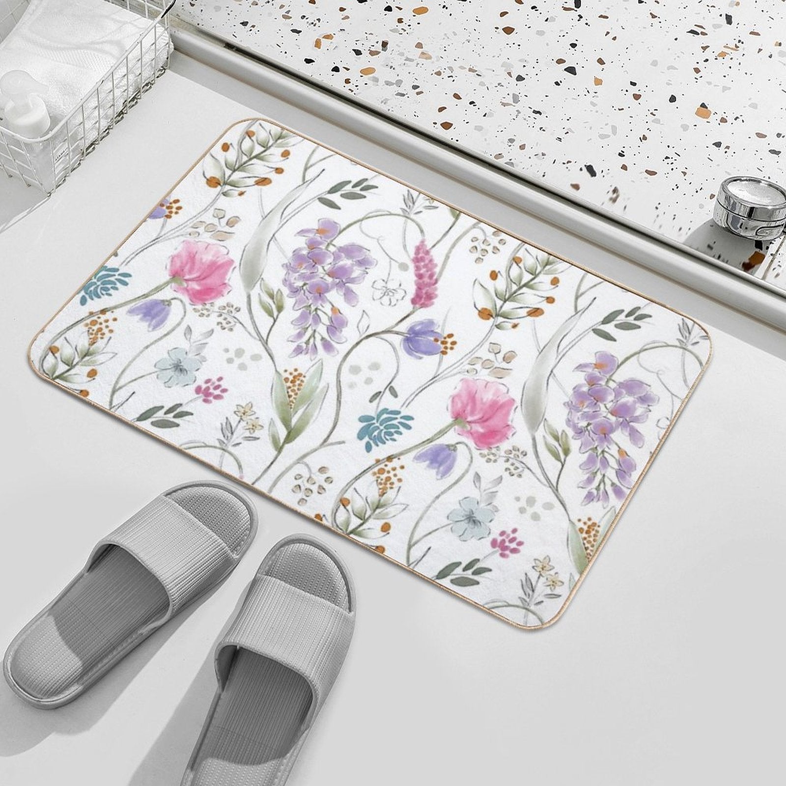 Colorful Flowers And Leaves  Odorless Bath Mat