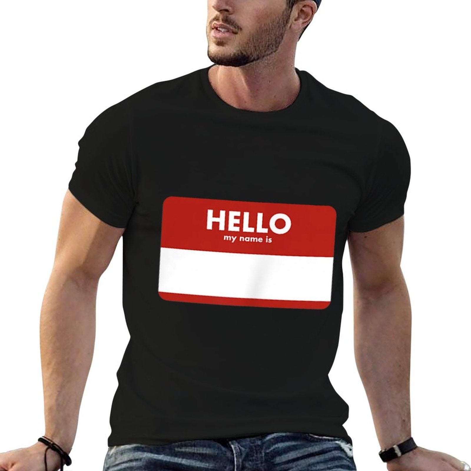 Hello My Name Is Blank Custom Sticker Funny  Summer-ready Fabric T-Shirt