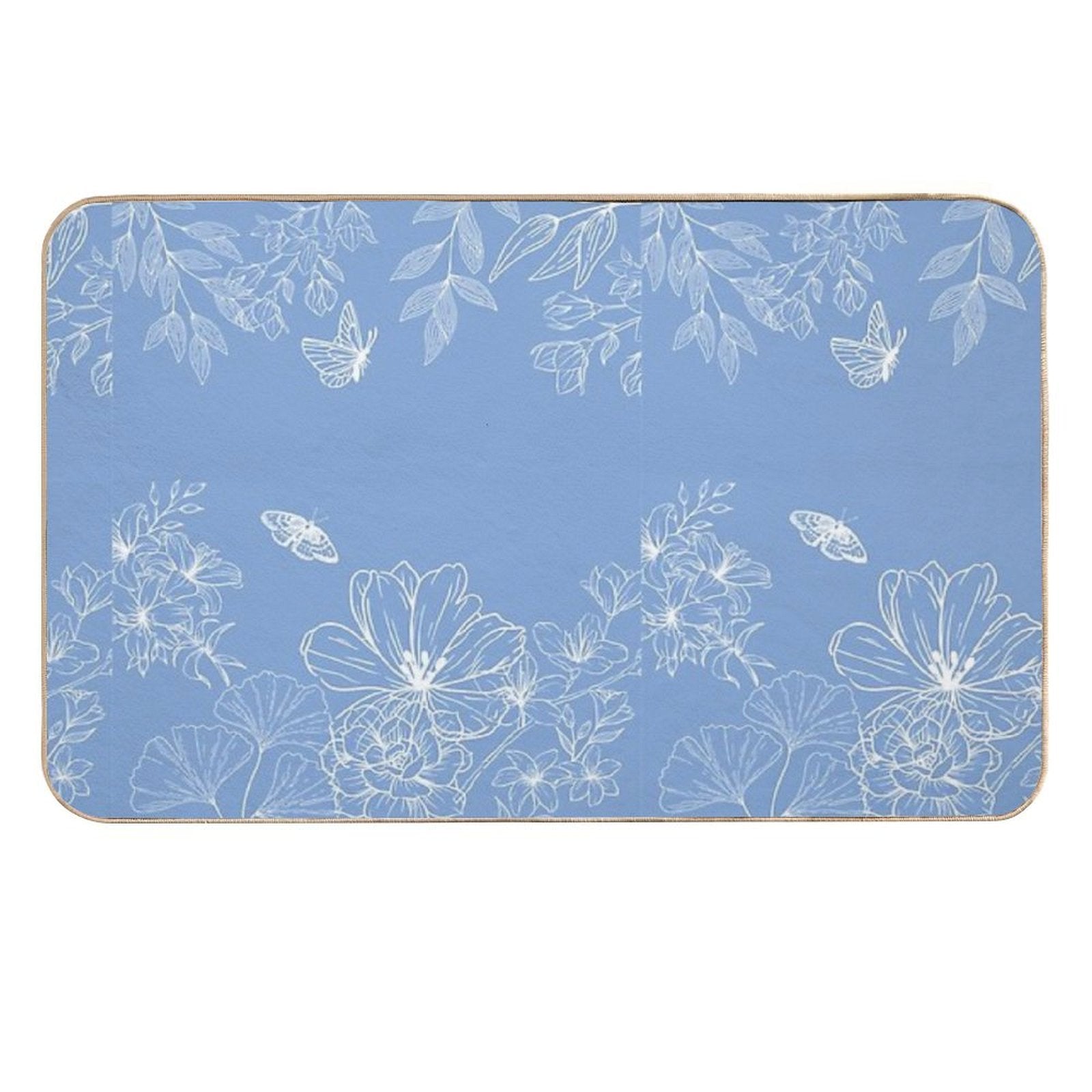 Blue, Floral, Pattern, Minimalist, Modern, Abstract, Fashion Print, Texture  Easy Maintenance Bath Mat