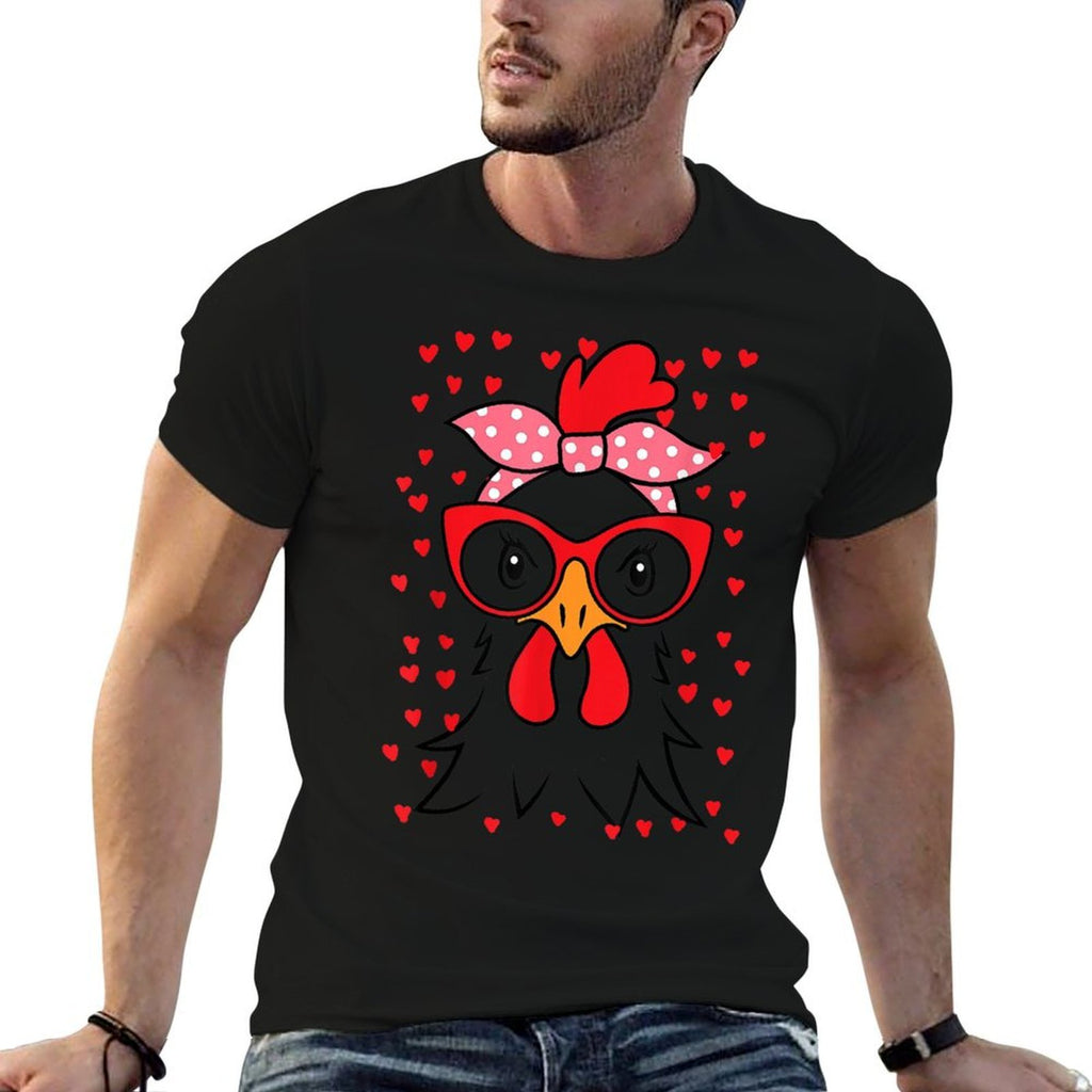 Cute Women Girl Chicken With Bandana Headband And Glasses  Stretchy T-Shirt