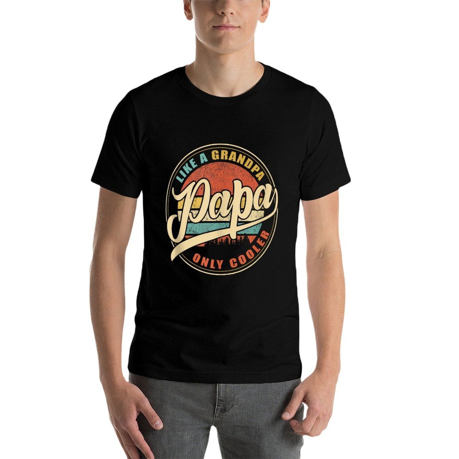 Mens PAPA Like A Grandpa Only Cooler Funny Dad Papa Grandfather  Rolled Sleeves T-Shirt