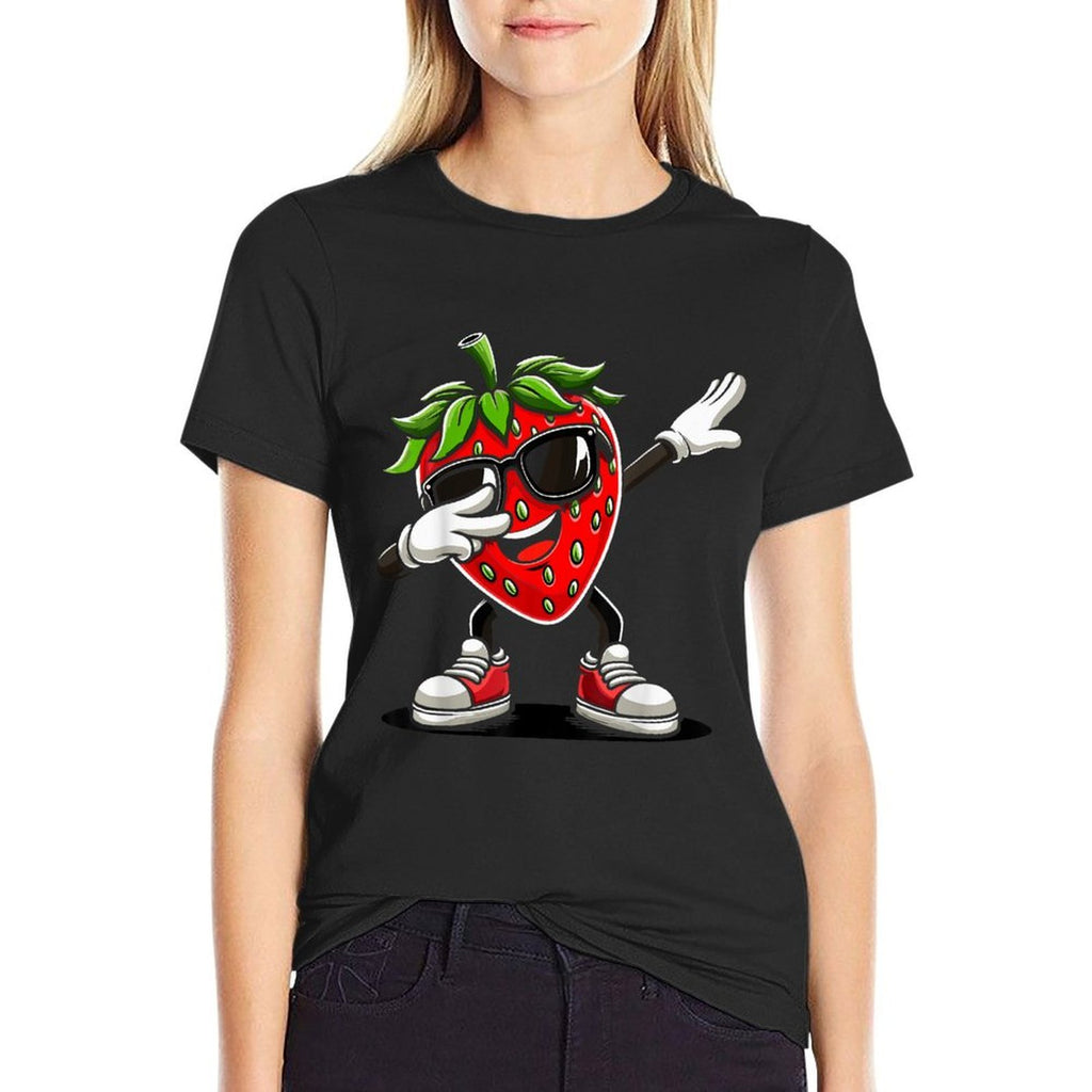 Funny Dabbing Strawberry Summer Fruit Lover  Summer-ready Fabric T-Shirt