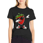 Funny Dabbing Strawberry Summer Fruit Lover  Summer-ready Fabric T-Shirt