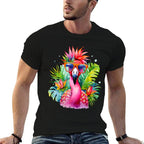 Womens Pink Flamingo Party Tropical Bird with Sunglasses Vacation  Easy-care T-Shirt