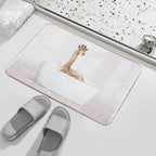 Baby Giraffe in Modern Bathtub Pink Print, Baby Giraffe Bathing, Animals in Bathtub Art by Synplus  Non-Slip Bath Mat