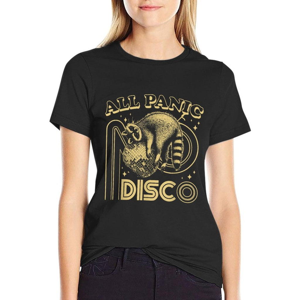 Funny Raccoon Meme All Panic No Disco Retro Street Cat Men Women Kids  Stretchy T-Shirt